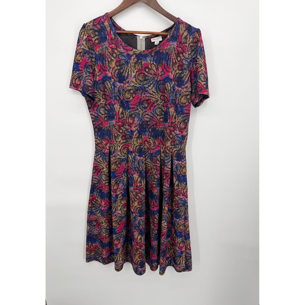 LuLaRoe Nicole Fit Flare Dress Womens 2XL Multicolor Paisley Excellent Zip Back